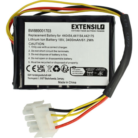 EXTENSILO 1x Battery compatible with AL-KO Robolinho 300 E, 450 W, 350 W, 520 W Lawnmower (3400mAh, 18 V, Li-Ion)