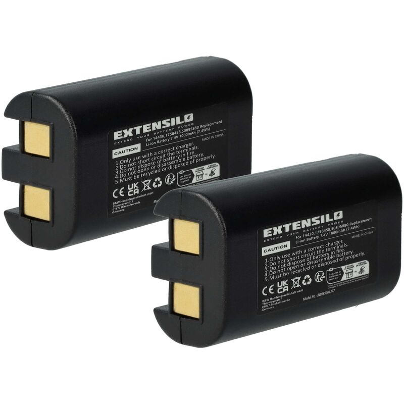 2x Batterie compatible avec 3M PL200 imprimante, scanner, imprimante d'étiquettes (1000mAh, 7,4V, Li-ion) - Extensilo