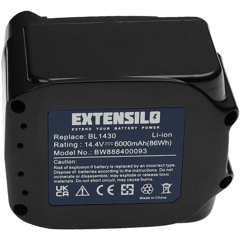 Extensilo - 2x Batterie remplacement pour Makita 194065-3, 194066-1, BL1415, BL1430, JT6226, LGG1230, LGG1430 pour outil électrique (6000 mAh,
