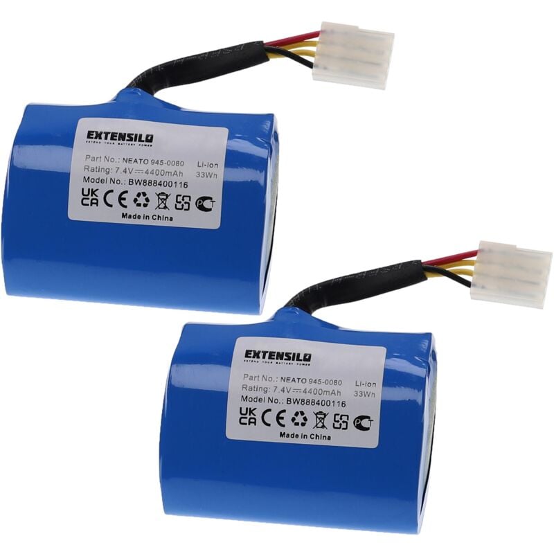 2x Batteries compatible avec Neato Signature 25, XV-11, XV-12, XV-11 All Floor aspirateur (4400mAh, 7,4V, Li-ion) - Extensilo