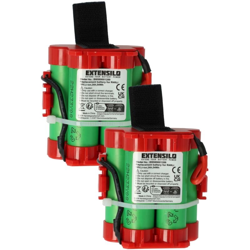 Extensilo - 2x Batteries remplacement pour Husqvarna 586576201 (5865762-01), 574476801 (5744768-01) pour tondeuse 3000mAh, 18V, Li-ion