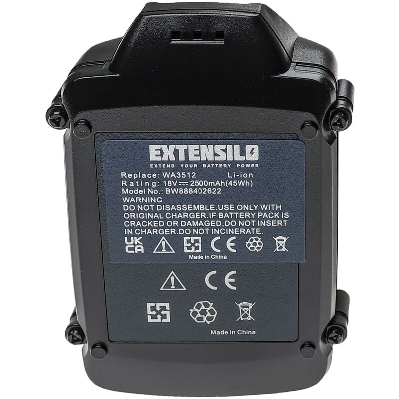 EXTENSILO 2x Batteries remplacement pour Rockwell RW9351.1 pour outil électrique (2500 mAh, Li-ion, 18 V)