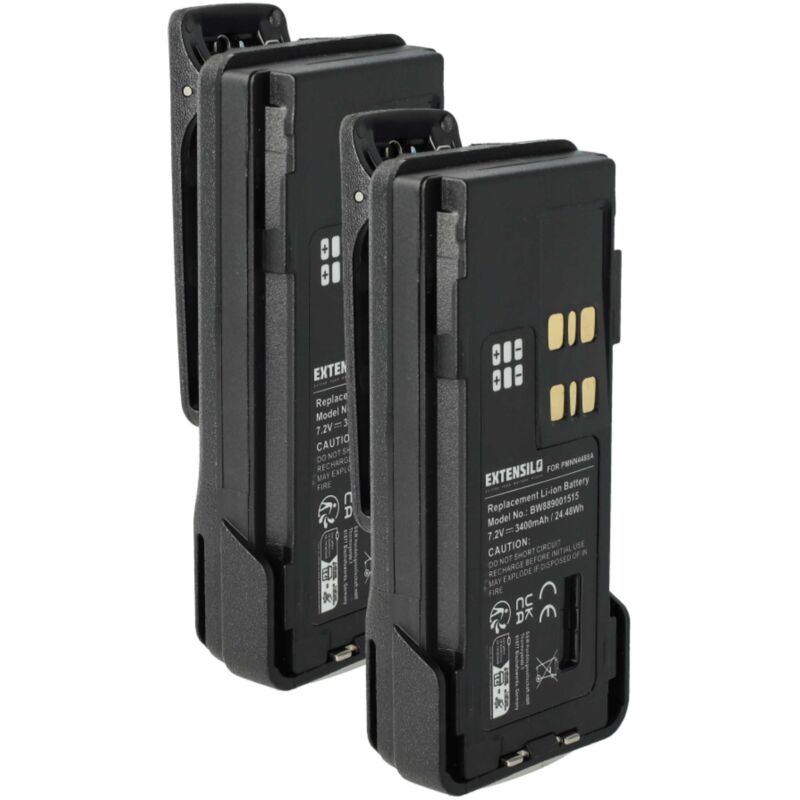 Extensilo - 2x Battery compatible with Motorola DP2400e, DP2000, DP2600, DP2400 Radio, Walkie-Talkie (3400 mAh, 7.2 v, Li-Ion) + Belt Clip