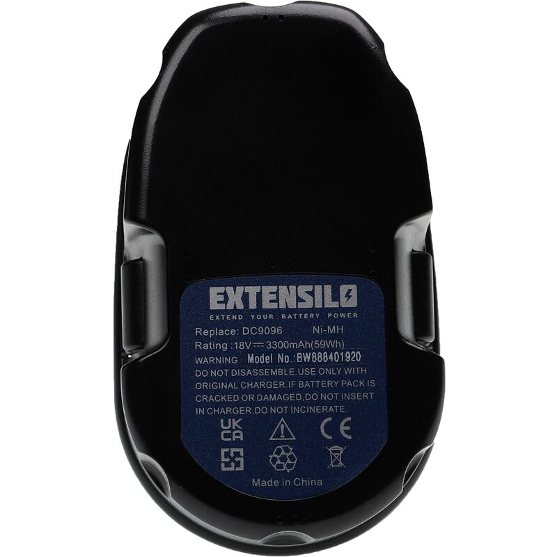 Image of EXTENSILO 3x batteria compatibile con Dewalt DC390B, DC390, DC385K, DC380N, DC385B, DC385, DC390K utensile elettrico (3300 mAh, NiMH, 18 V)