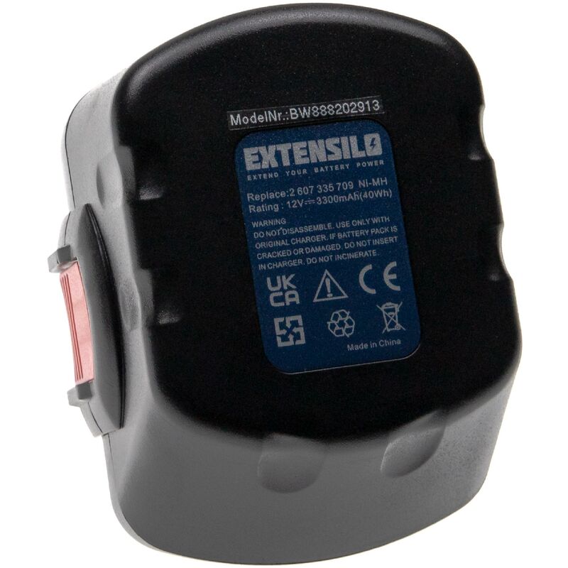 Extensilo - 3x Batteries compatible avec Bosch psr 12VE, psr 12, psb 12 VE-2 outil électrique (3300 mAh, NiMH, 12 v)
