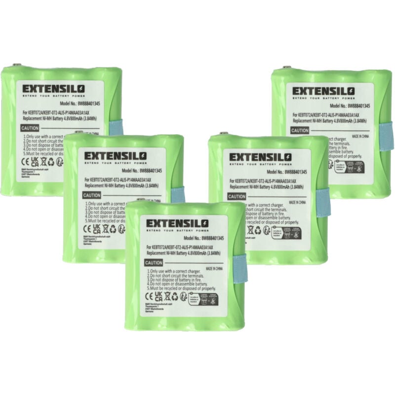 EXTENSILO 5x Batteries compatible avec MicroTalk 80, 85, 100, 110, 115, 200, 300, PR500, PR900 radio talkie-walkie (800mAh, 4,8V, NiMH)