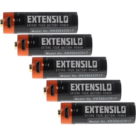 EXTENSILO 5x Piles rechargeables AA mignon (AA) avec prise micro-USB (920mAh, 1,5V, Li-ion)