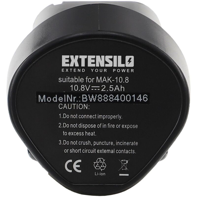 

EXTENSILO Batería recargable compatible con Makita DK1202, DK1202WX, DK1485X, DK1488, DK1490 herramientas eléctricas (2500 mAh, Li-Ion, 10,8 V)