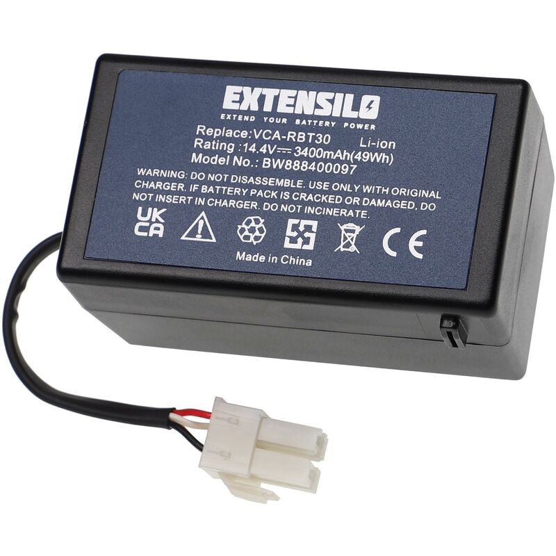 

Batería recargable reemplaza Samsung DJ43-00006B, VCA-RBT30 para aspiradora, robot limpieza (3.400 mAh, 14,4 V, Li-Ion) - Extensilo