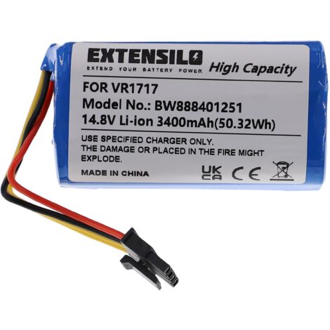EXTENSILO batteria compatibile con Blaupunkt BPK-VCBB1XPW+ aspirapolvere (3400mAh, 14,8V, Li-Ion)