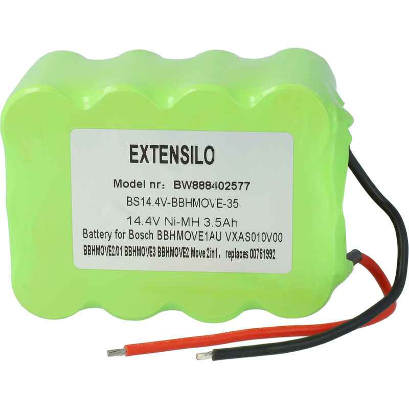 Image of Extensilo - batteria compatibile con Bosch Move BBHMOVE1AU/03, BBHMOVE1N/01, BBHMOVE2/01, BBHMOVE2/03 aspirapolvere (3500mAh, 14,4V, NiMH)
