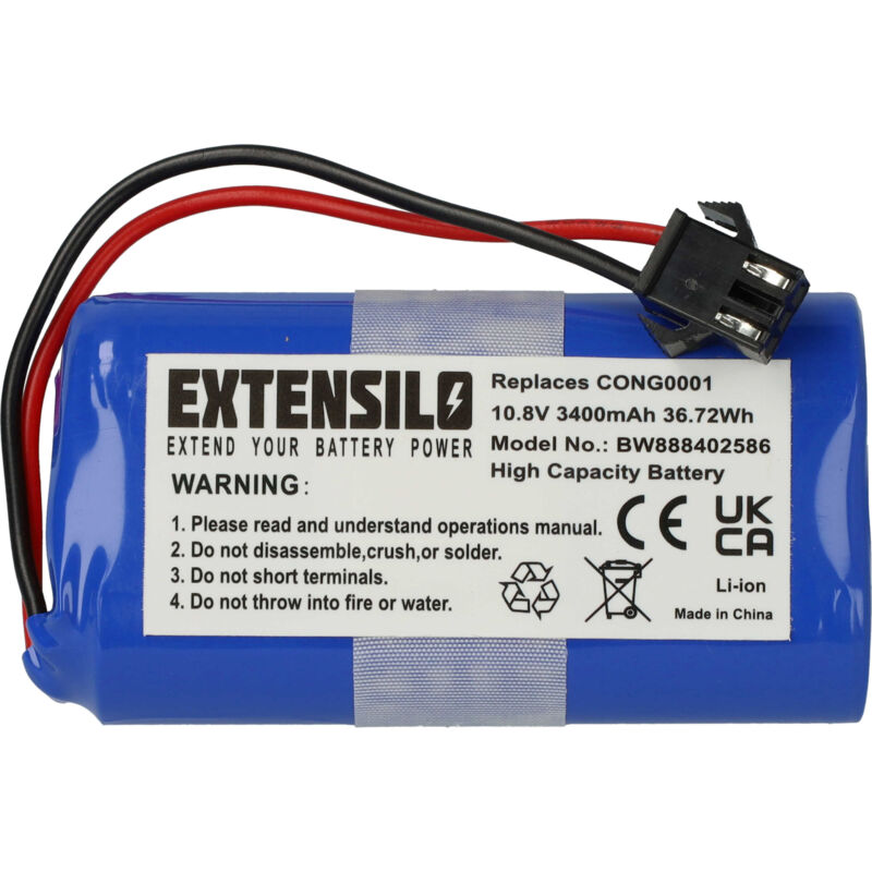 Image of EXTENSILO batteria compatibile con Cecotec Conga 890 Slim, Slim, Slim 890, Slim 890 Wet, Slim Wet home cleaner (3400mAh, 10,8V, Li-Ion)