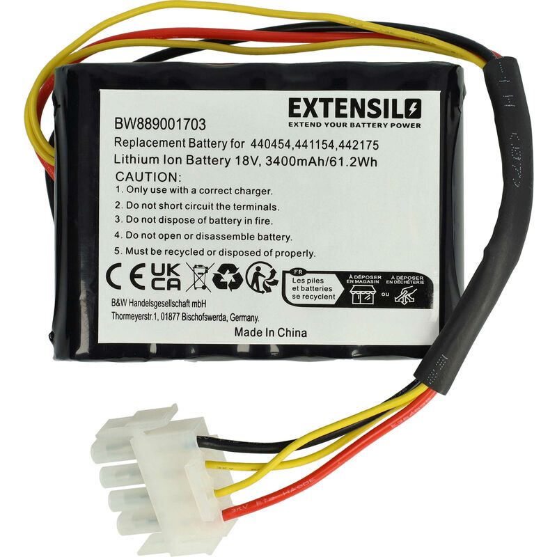 Extensilo - Batterie compatible avec al-ko Robolinho 500 e (119833) 02/2018 - 01/2019, 100, 41.6, 110, 1150 w tondeuse 3400mAh, 18V, Li-ion