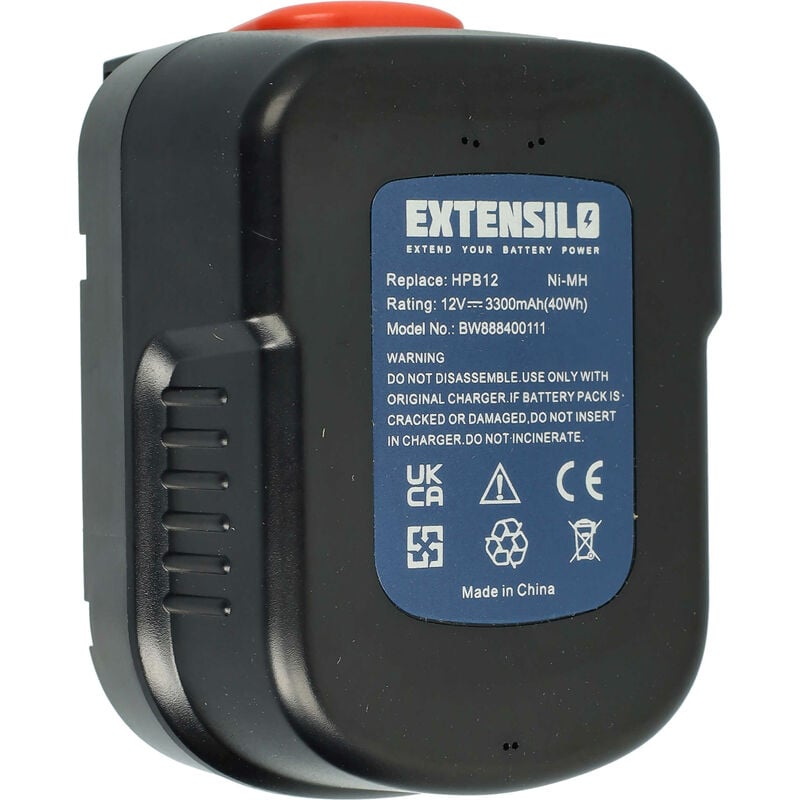 Batterie compatible avec Black & Decker XTC12IKH outil électrique (3300 mAh, NiMH, 12 v) - Extensilo