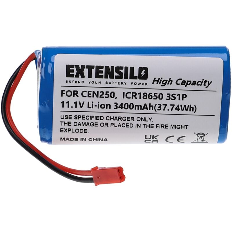 Extensilo - Batterie compatible avec Ecovacs CEN250, ML009, V700 aspirateur, robot électroménager (3400mAh, 11,1V) - Remplacement pour ICR18650 3S1P