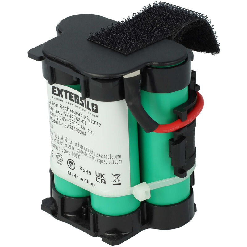 Extensilo - Batterie compatible avec Flymo Robotic Lawn Mower 1200R 2013, 1200R 2014, 1200R 2015 robot tondeuse (2500mAh, 18V, Li-ion)