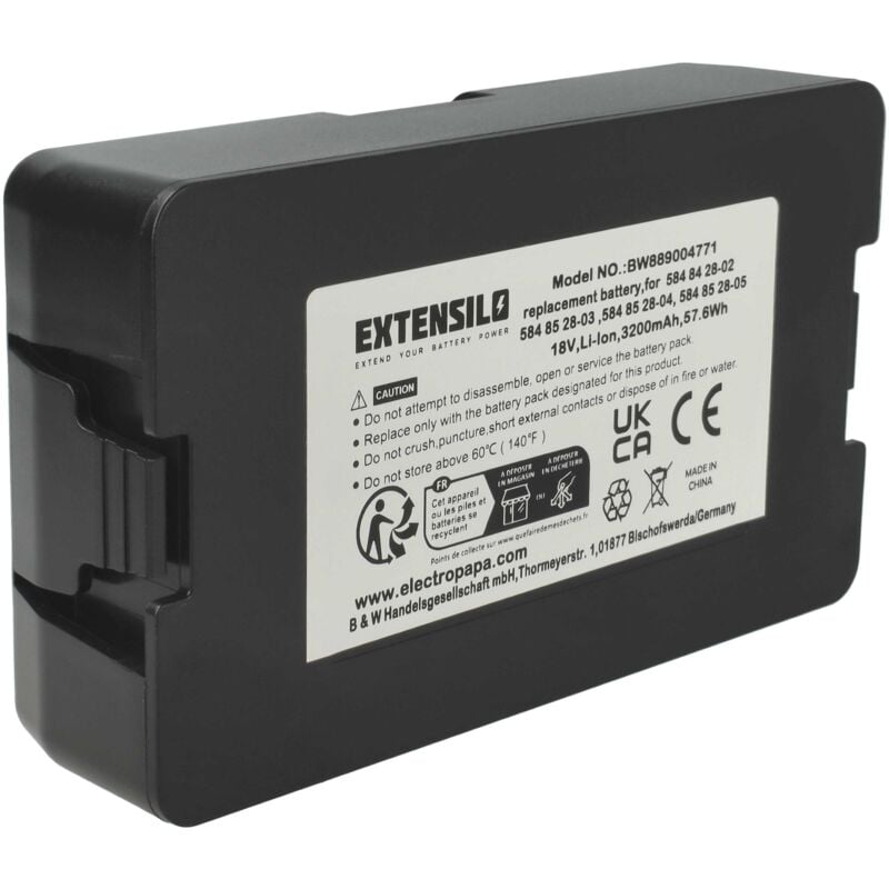 Extensilo - Batterie compatible avec Gardena sileno city (2018-2020), 250m2 15001-20, 400, 500, 250 robot tondeuse (3,2Ah, 18V, Li-ion)