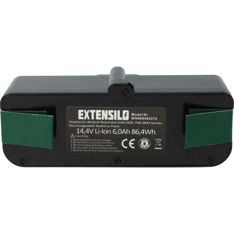 EXTENSILO 1x Batterie compatible avec iRobot Roomba 640, 671, 665, 675, 652, 681, 677, 614, 680, 670, 676, 615 aspirateur (6000mAh, 14,4V, Li-ion)