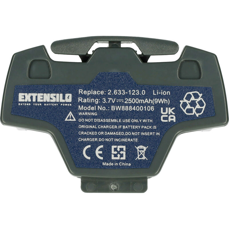Extensilo - Batterie compatible avec Kärcher WV5 Plus, WV7, WV70, WV6 Plus, WV6, WV5 Premium, WV60 robot électroménager gris (2500mAh, 3,7V, Li-ion)