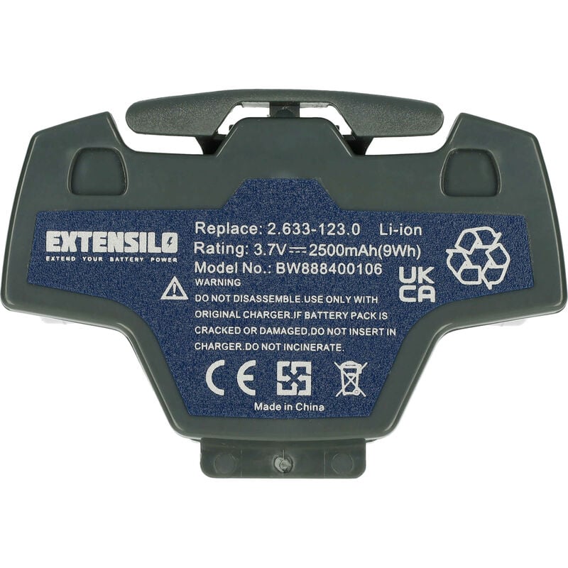 Batterie compatible avec Kärcher WV50, 1.633-563.0, WV2 2ND, WV55, WV5, WV2 Premium robot électroménager gris (2500mAh, 3,7V, Li-ion) - Extensilo