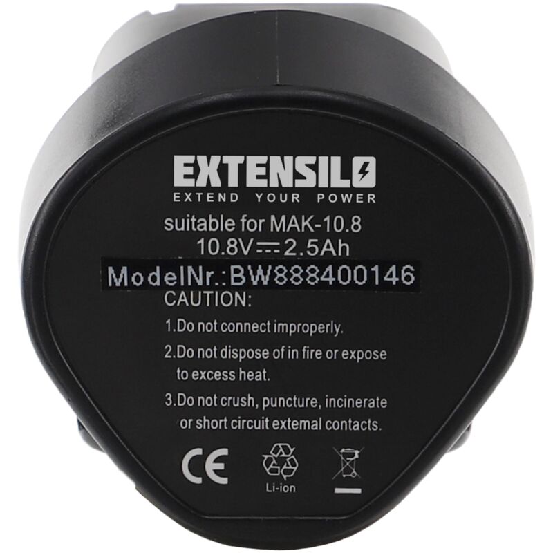 EXTENSILO Batterie compatible avec Makita FD01Z, HP330, HP330D, HP330DWE, HP330DWLE outil électrique (2500 mAh, Li-ion, 10,8 V)