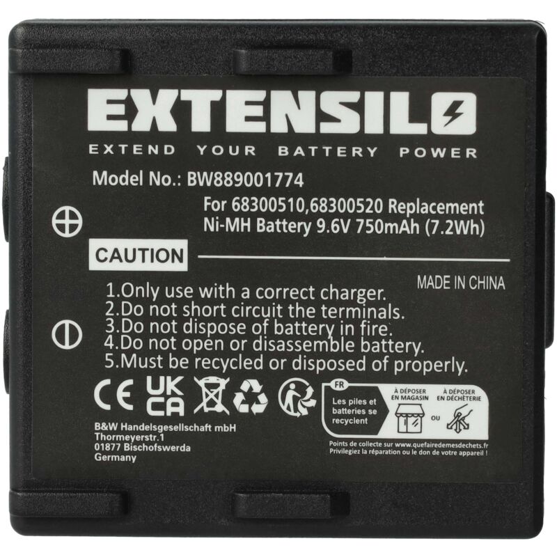 Extensilo - Batterie compatible avec Potain Ergo, Nova, P-63418-95, 346 opérateur télécommande industrielle (750mAh, 9,6V, NiMH)