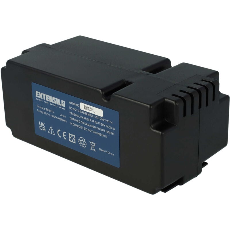 Batterie compatible avec Yard Force 862615 18650-20Q, MR600, SA1000, SA1500, SA500 tondeuse à gazon (2500mAh, 25,2V, Li-ion) - Extensilo