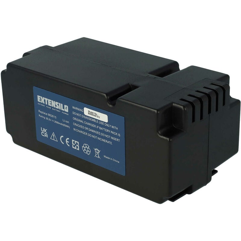 Batterie compatible avec Yard Force SA500ECO, SA600H, SA800PRO, SA900, SC600ECO tondeuse à gazon (2500mAh, 25,2V, Li-ion) - Extensilo