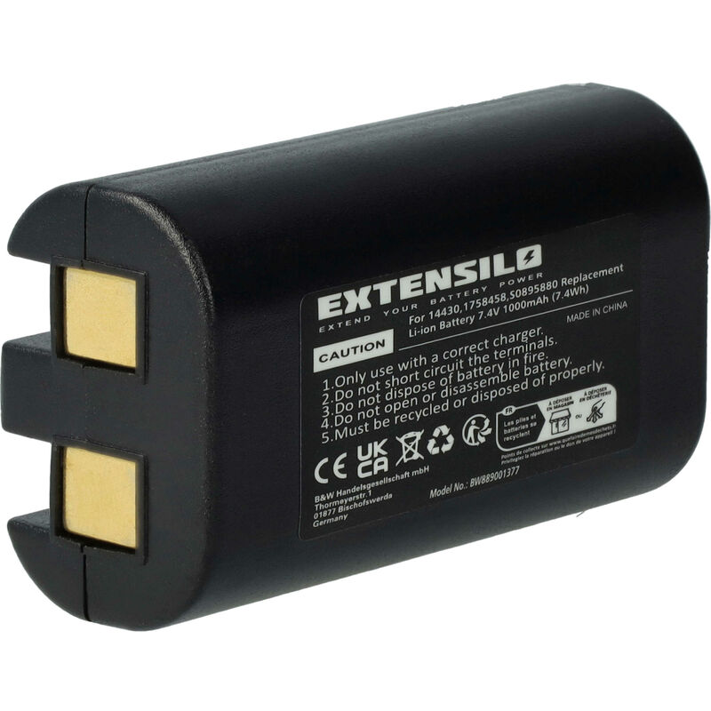 Extensilo - Batterie remplacement pour Dymo 14430, 1758458, S0895880 pour imprimante, scanner, imprimante d'étiquettes (1000mAh, 7,4V, Li-ion)