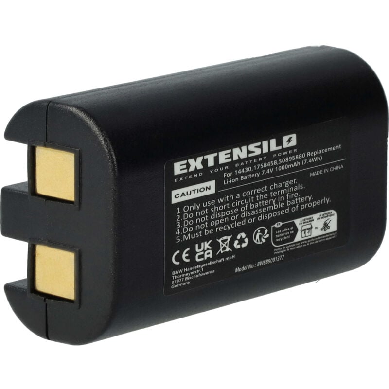 Extensilo - Batterie compatible avec Rhino 5200 imprimante, scanner, imprimante d'étiquettes (1000mAh, 7,4V, Li-ion)
