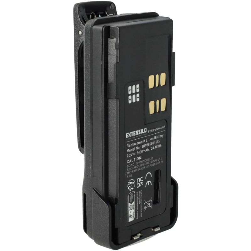 EXTENSILO Battery compatible with Motorola XiR P8668 Radio, Walkie-Talkie (3400mAh, 7.2 V, Li-ion) + Belt Clip