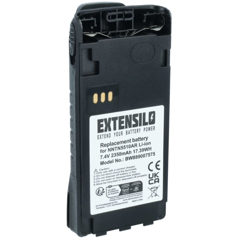 EXTENSILO Battery Replacement for Motorola NNTN5510BR, NNTN5510AR for Radio, Walkie-Talkie (2350 mAh, 7.4 V, Li-Ion) + Belt Clip