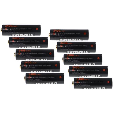 EXTENSILO Piles rechargeables AA Mignon, 10 pcs pour divers appareils (920mAh, 3,7V, Li-ion)