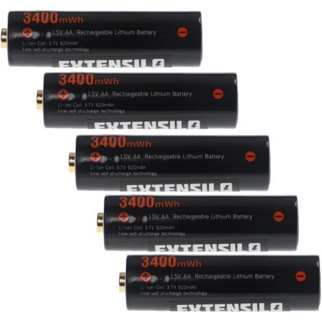 EXTENSILO Piles rechargeables AA Mignon, 5 pcs pour divers appareils (920mAh, 3,7V, Li-ion)