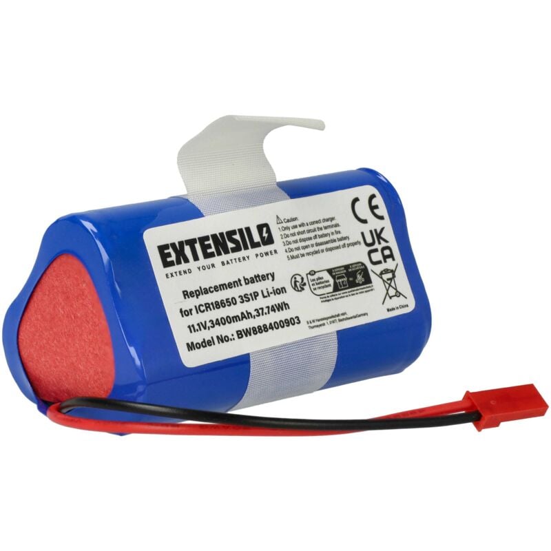 Battery compatible with Ecovacs CEN250, ML009, V700 Vacuum Cleaner (3400 mAh, 11.1 v, Li-Ion) - Extensilo