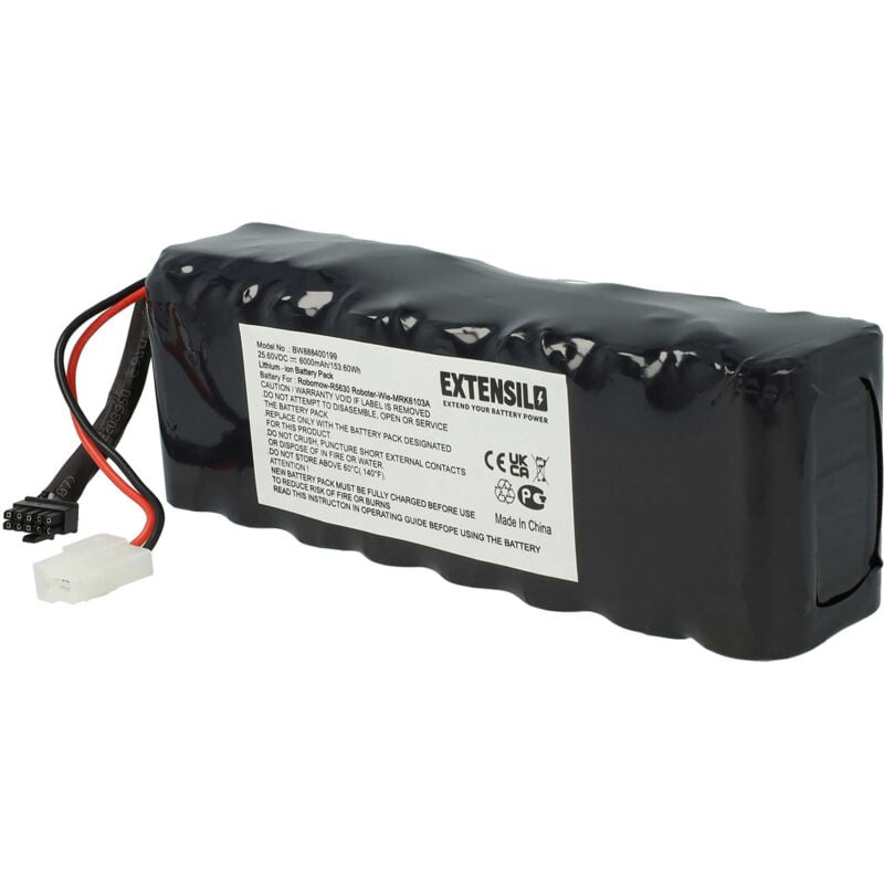 Extensilo - Battery compatible with CubCadet XR3 Lawnkeeper 1800 Robotic Lawnmower (6000mAh, 25.6 v, Li-ion)