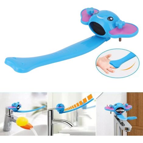Extensión de grifo infantil, PP con diseño de dibujos animados, 20 cm, azul – Accesorio desmontable para lavabos y duchas, apto para cocina y ducha.