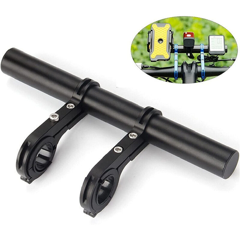 Extension de guidon de vélo, 20 cm multifonction double rallonge de guidon de vélo en alliage d'aluminium support extension support de lampe de poche