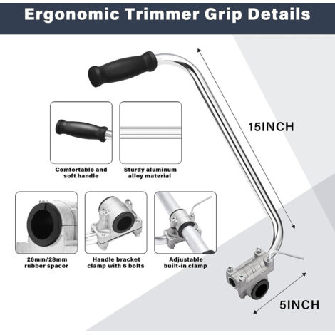 Extensión de mango ergonómica de acero inoxidable para desbrozadoras con soporte de abrazadera para recortadoras de césped y cuidado del césped.