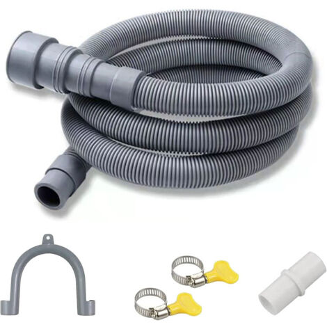 Extensión de manguera de drenaje universal de 1,5 m con soporte y abrazadera, apta para lavadoras y lavavajillas.