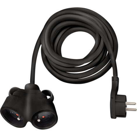 Extensión eléctrica prolongadora con enchufe plano y toma doble - IP20 NEGRO - 5m - H05VV-F 3G1,5