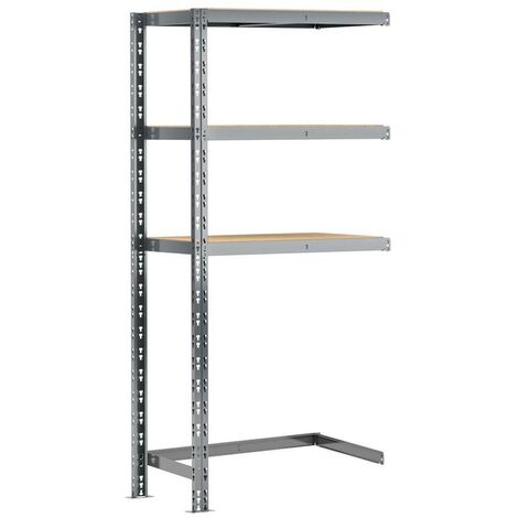 Extension étagère charge lourde 70 cm – 3 plateaux aggloméré – Capacité 250 kg par plateau – Structure acier époxy gris foncé – Montage rapide – Modulo Storage