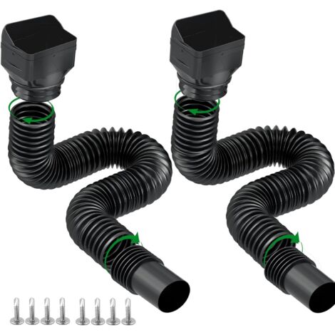 Extensión flexible de bajante de agua de lluvia de 2 piezas, 152-178 cm, negra, con conector, resistente a salpicaduras, para drenaje exterior, paquete de 2