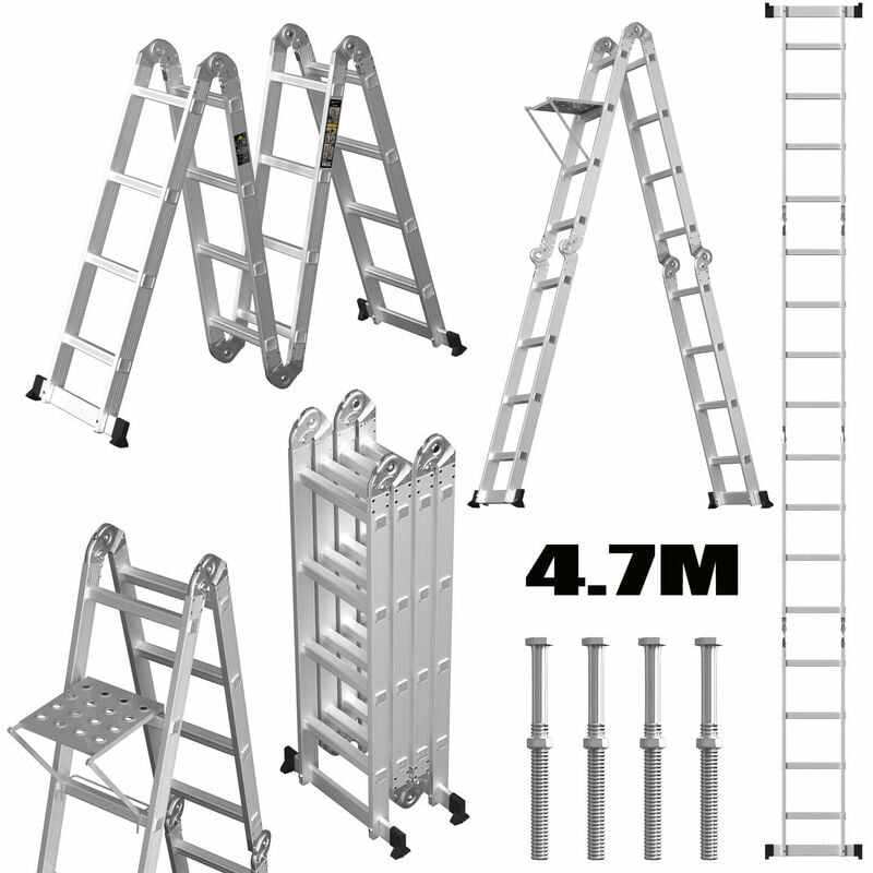 Extension Ladder 4.7M Aluminium Telescopic Multi Purpose 14 Combination Folding