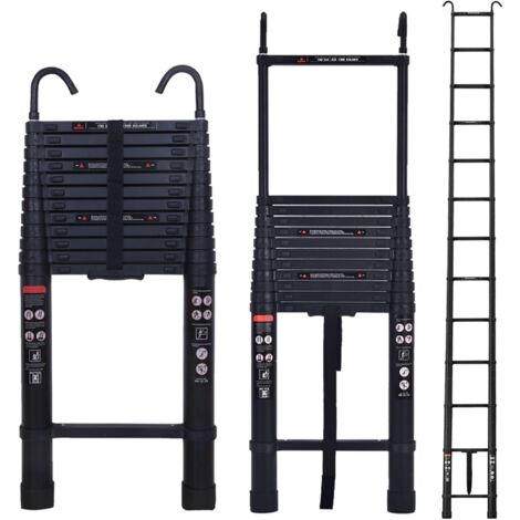 Extension Ladder w/Detachable Hook 16.5ft Telescoping Ladder Aluminum Ladder 5m, Foldable Climb Ladder with Non-Slip Rubber Feet & Locking Mechanism Safe & Durable