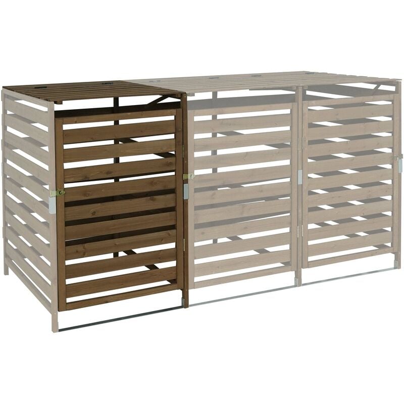 Xl cache poubelle pour 1/2 places extension HHG 714, cache poubelle, 110x65x93cm bois massif, brun foncé