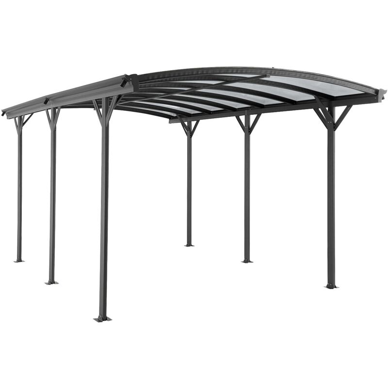Vente-Unique – Carport aluminium autoportant 1 voiture – Surface 15,15 m² – Traitement anti-UV – Gris anthracite – Toit monopente