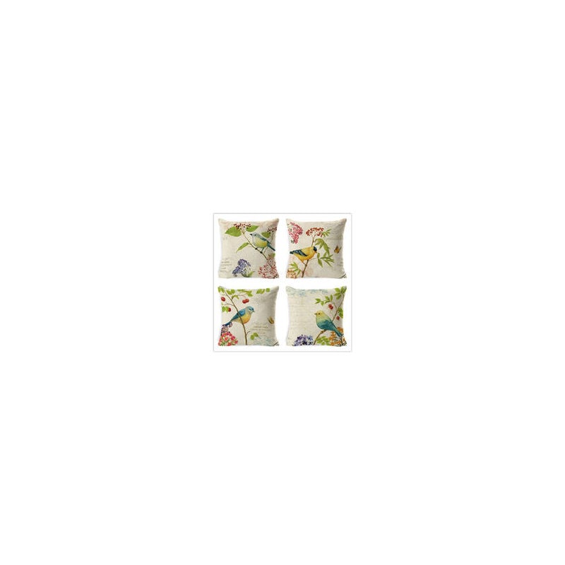 Extérieur Housse De Coussin, Lot De 4 Imperméable Fleur Et Oiseau Vert Motif Canapé Taie D'oreiller Pour Patio Jardin Salon Chambre Décoration,