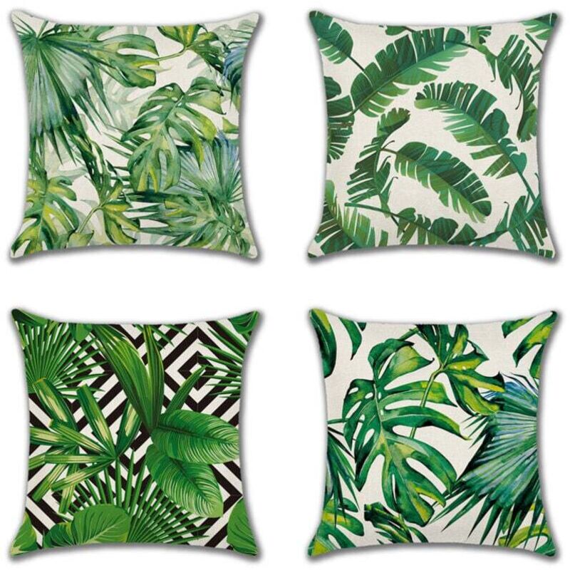 Extérieur Housse de Coussin, Lot de 4 Imperméable Plante Tropicale Verte Motif Canapé Taie d'oreiller pour Patio Jardin Salon Chambre Décoration,