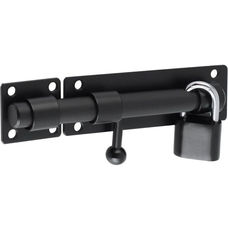 Exterior Door Latch Sliding Door Lock with Padlock and 4 Keys, Heavy Duty Stainless Steel Gate Lock, 150mm Length, Matte Black, EMST8060-B